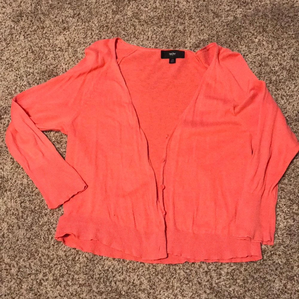 Coral 3/4 sleeve cardigan sweater